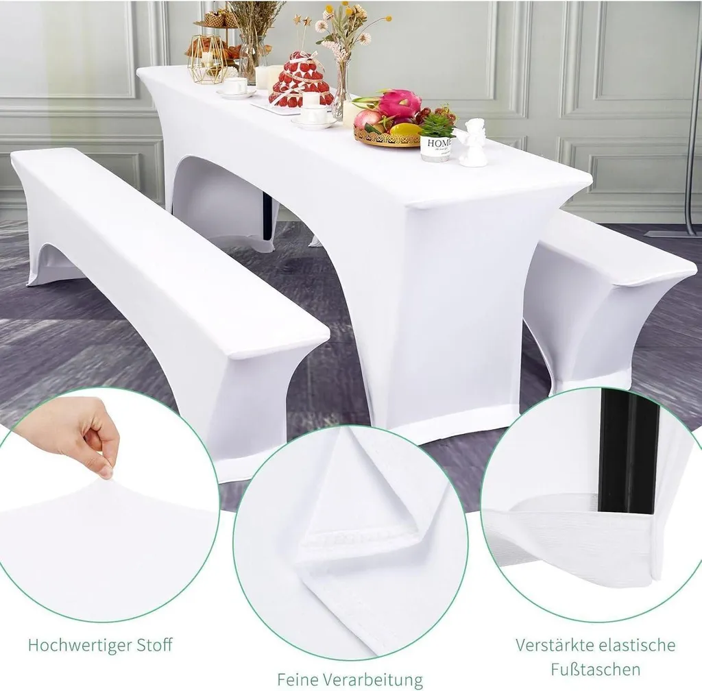 Set de housses pour tables de bière blanches 220x50cm élastique pack de 3 - 3