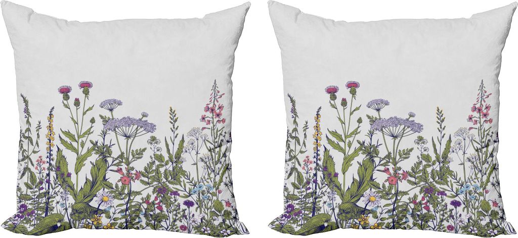 ABAKUHAUS Frühling Kissenbezug Set (2Stück), Bunter blühender Garten mit den Kräutern und Blumen kopieren saisonal ländliche Feld-Wiese, 40 x ...