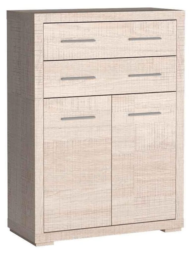 Masseno Kommode SALERNO 88 cm Sideboard mit 2 Schubladen und 2 Türen für Wohnzimmer Schlafzimmer Modern 88x40,5x122,5 cm Eichefarben