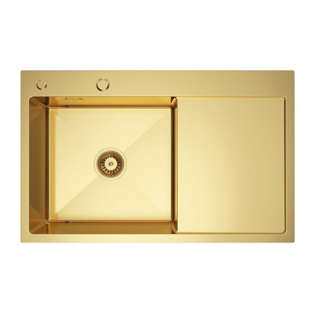 VBChome Küchenspüle 78×49 cm Edelstahl Goldfarben mit Abtropffläche rechts – 1 Becken Spülbecken Einbauspüle Tiefe 21 cm Mindestunterschran...