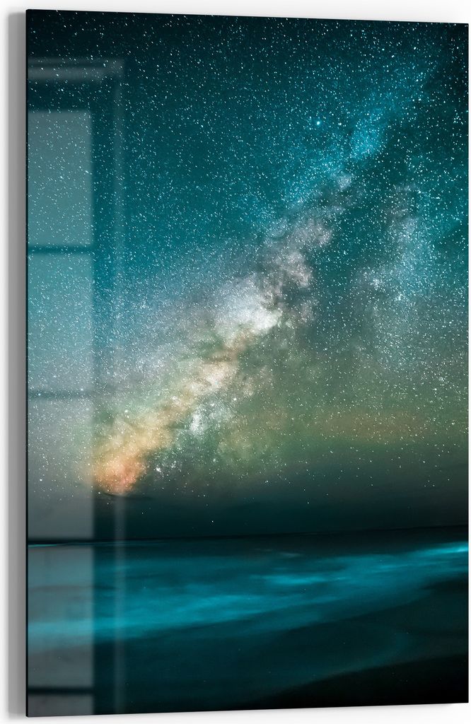 DEQORI Glasbild Echtglas 60x90 cm 'Galaktischer Ozeanglanz' Wandbild Bild modern Deko