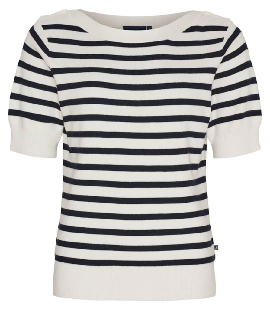 Sea Ranch Damen Pullover Kora mit kurzen Ärmeln und U-Boot-Ausschnitt - Gestreifter Sommerpullover in Pearl-Navy Größe XXL