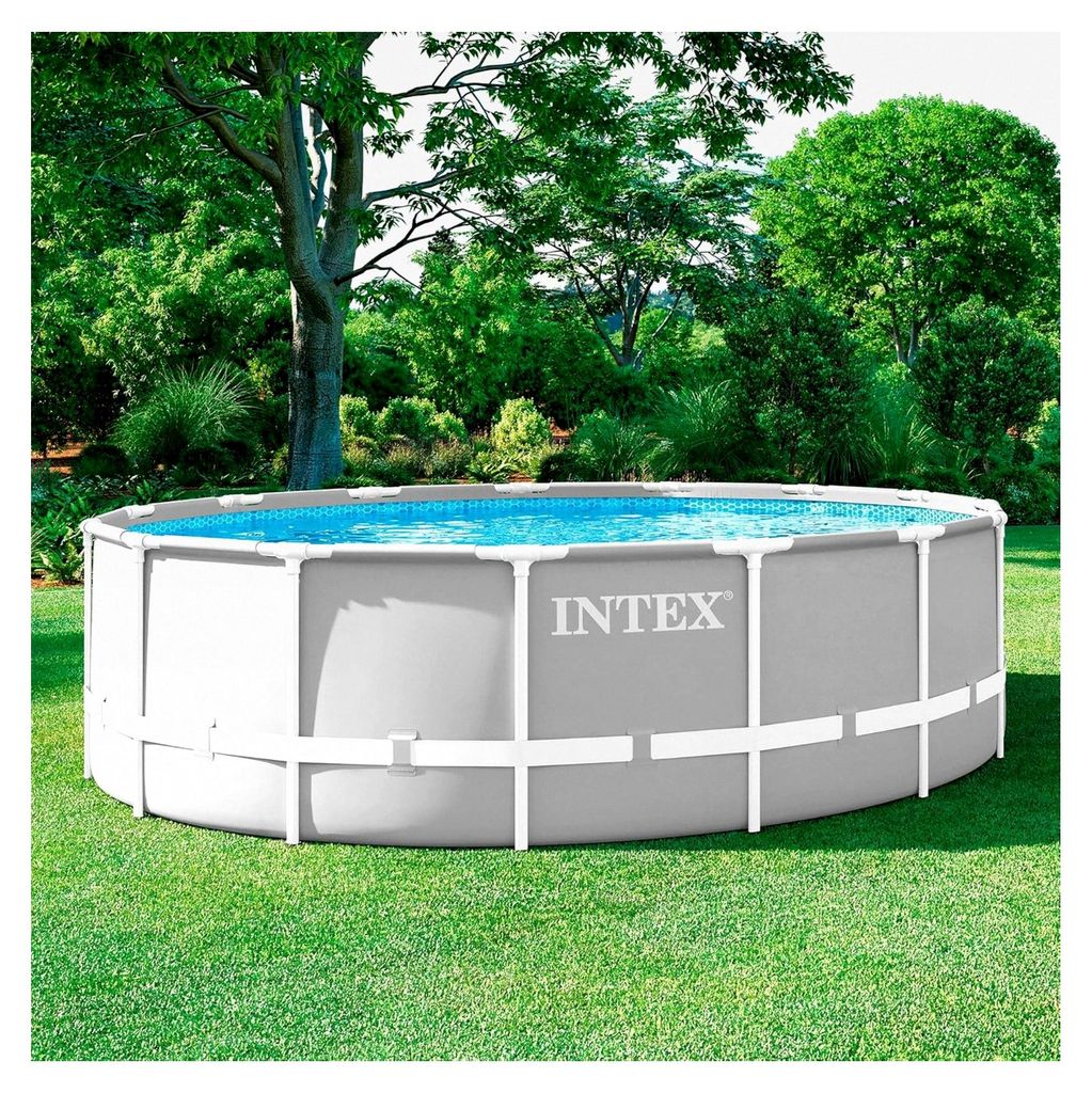 Aufstellpool Prism Frame Rund, Filterpumpe 3785 L/h, Leiter, Bodenplane und Abdeckplane, 16805 L, Stahl und PVC, Grau, 457x122 cm