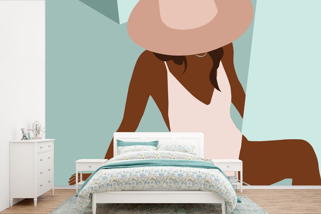 MuchoWow Fototapete für Wohnzimmer oder Schlafzimmer Wandtapete Vinyl Motivtapete Sommer - Frau - Abstrakt - 600x400 cm - Vinyltapeten