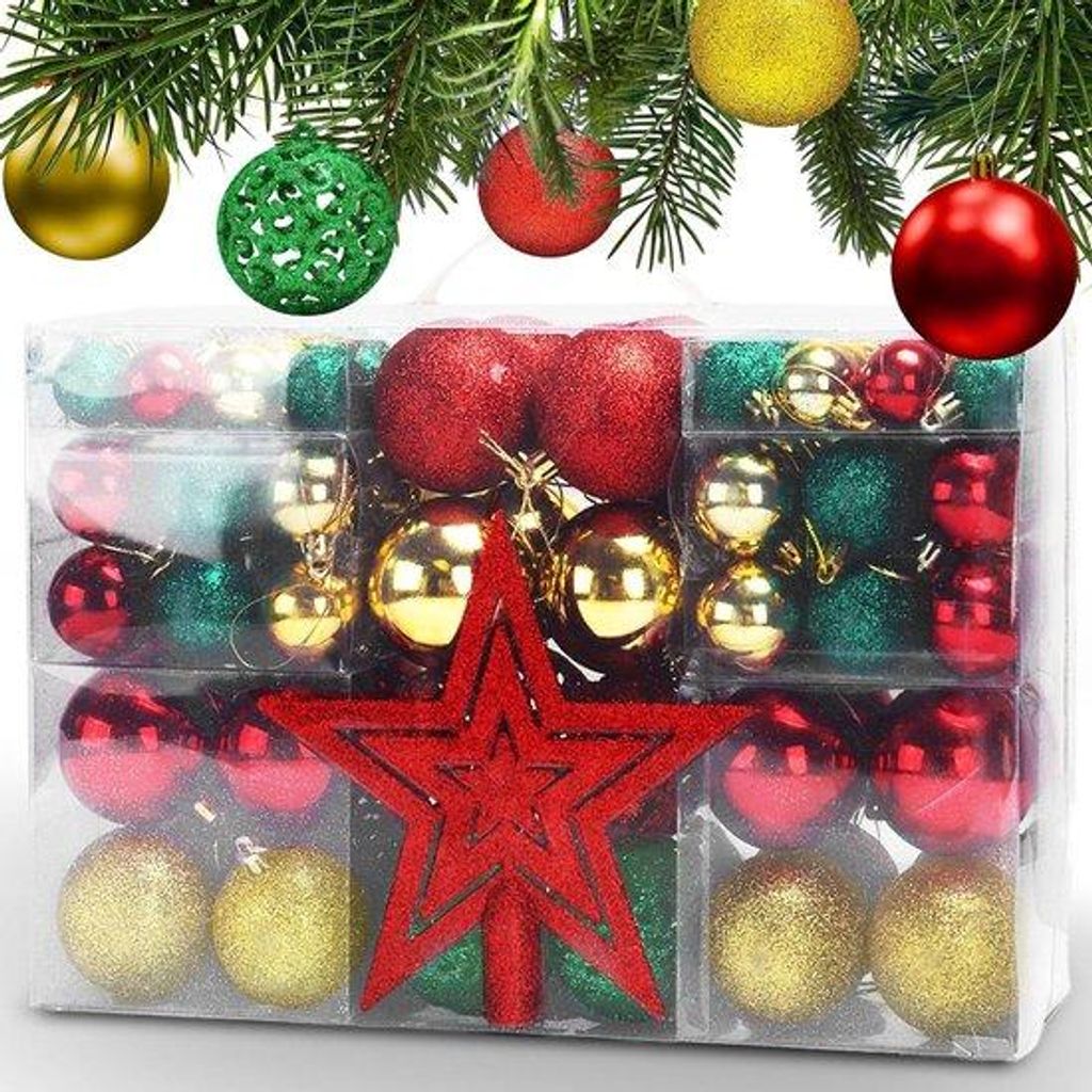 Weihnachtsschmuckset - Unzerbrechbare Weihnachtsbaumdekoration - 101 Stück - Weihnachtsdekorationsset mit Kiste - Hochzeitsdekoration