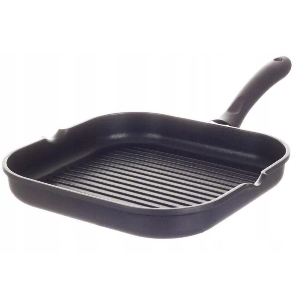 Kuketo | Grillpfanne 28 cm Quadratisch – Induktion & Gas – Aluminium geschmiedet, Antihaftbeschichtung, Robuste Grill Bratpfanne Mit Griff