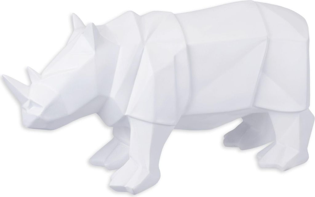 Polygonale Figur Nashorn aus Kunstharz weiß Replikat Retro Design Dekoration