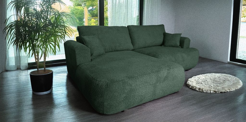 Ecksofa Berlin Duo 255x165 mit schlaffunktion bettkasten Grün Boucle Abriamo 09 Links