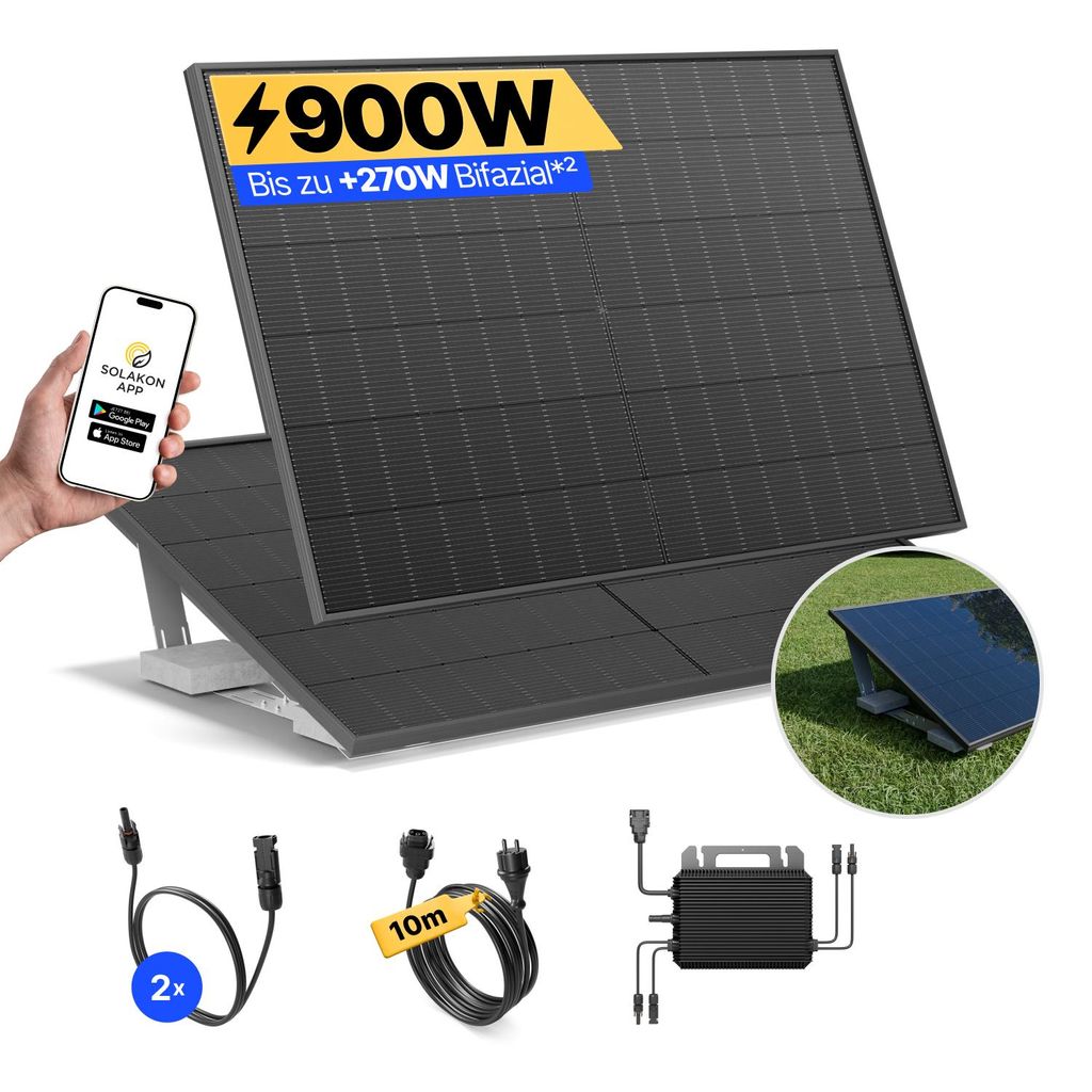 Balkonkraftwerk 900W Solaranlage mit Garten Halterung Produktbild 