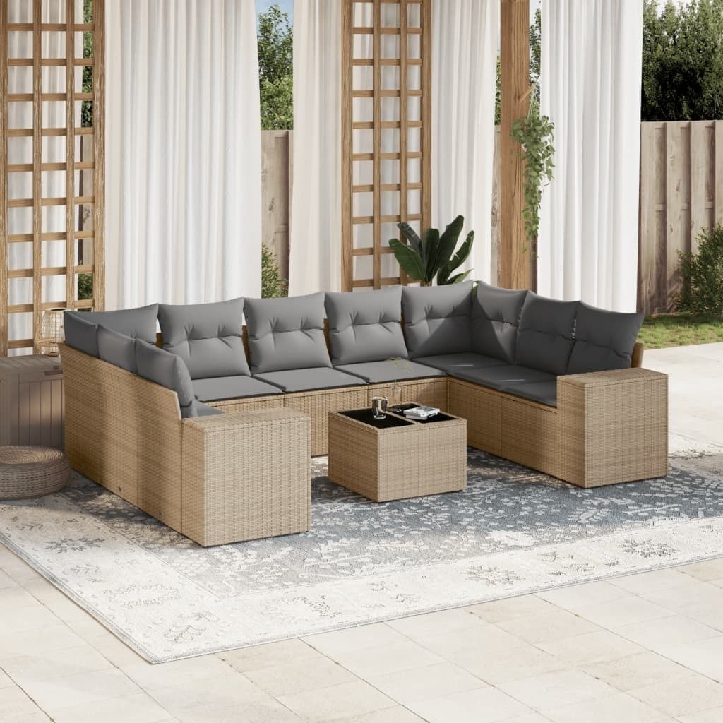 Maison Exclusive - 10-tlg. Garten-Sofagarnitur mit Kissen Beige Poly Rattan