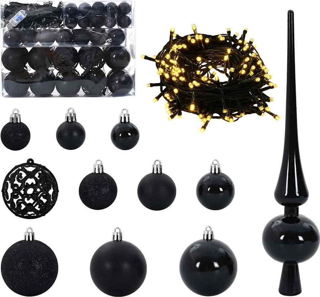 vidaXL Weihnachtskugel-Set mit 150 LEDs 61 pcs Schwarz Kunststoff