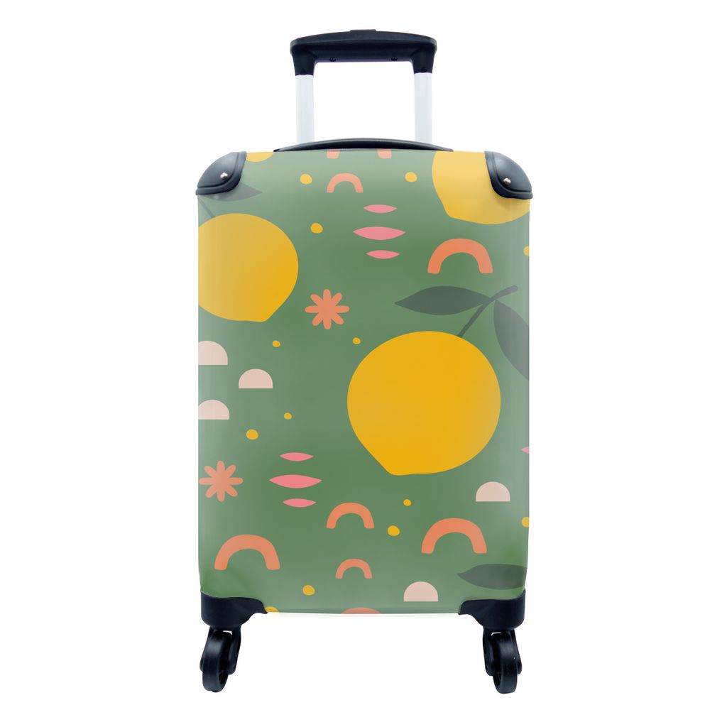 MuchoWow Koffer Handgepäck Trolley Rollkoffer Kleine Reisekoffer mit 4 Rollen - Zitrone - Zitrusfrüchte - Muster - Cabin Size < 55x40x23 cm & 5...