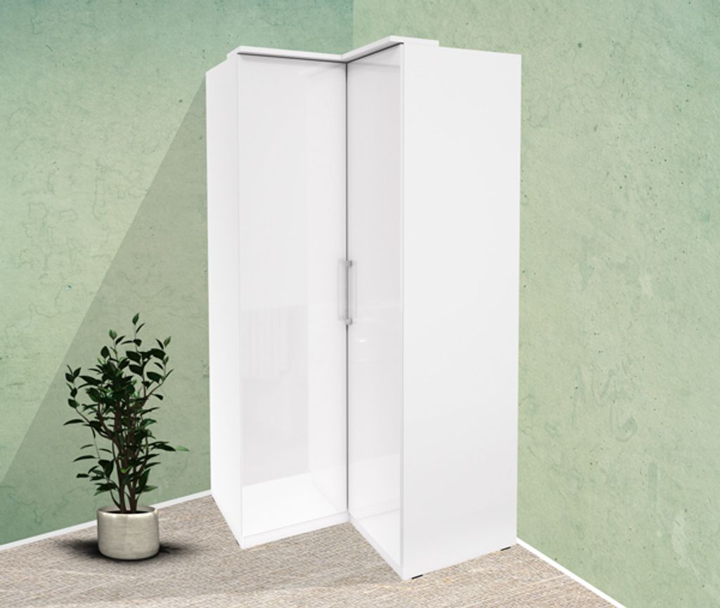 Eckkleiderschrank "Optima" Schrank 109 cm weiß Hochglanz 2-Türig