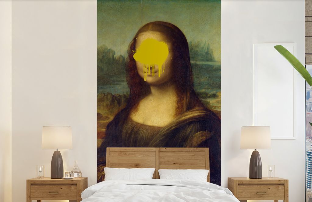MuchoWow Fototapete für Wohnzimmer oder Schlafzimmer Wandtapete Vinyl Motivtapete Mona Lisa - Farbe - Gelb - 120x240 cm - Hintergrundbild
