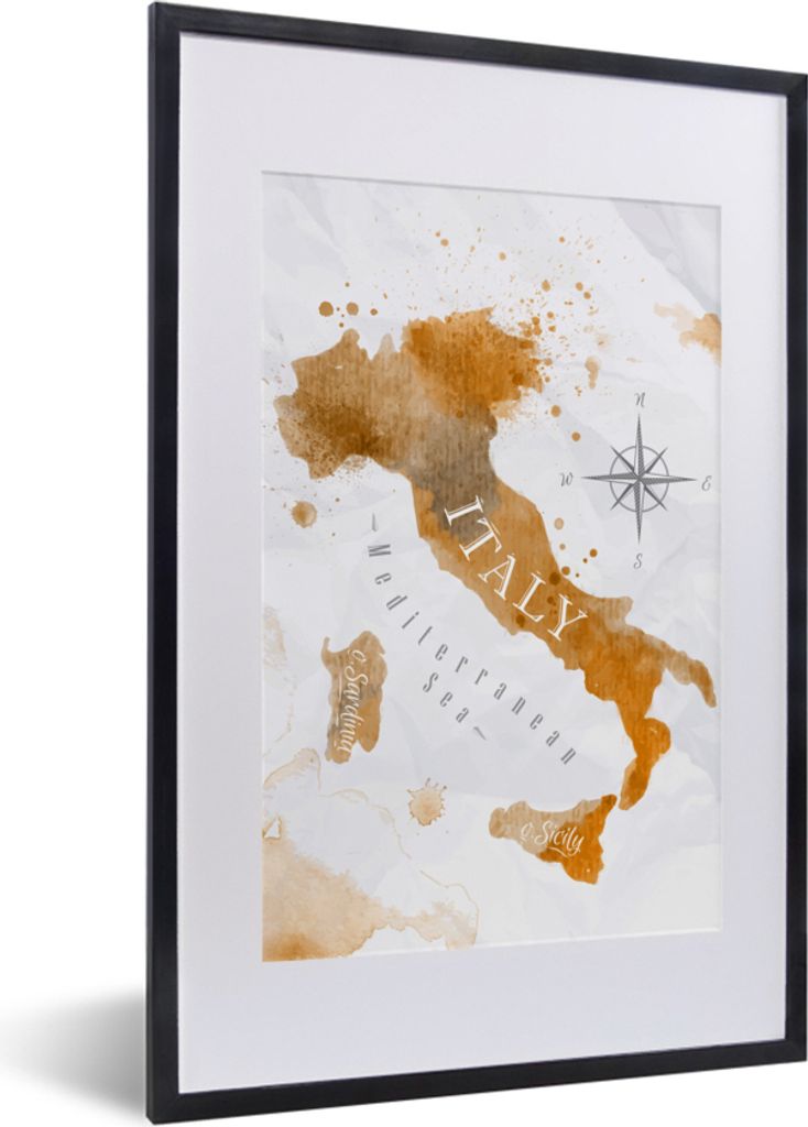 MuchoWow MuchoWow Gerahmtes Poster Weltkarte - Gold - Aquarell 40x60 cm - Poster mit zchwarzem Bilderrahmen - Poster in Rahmen