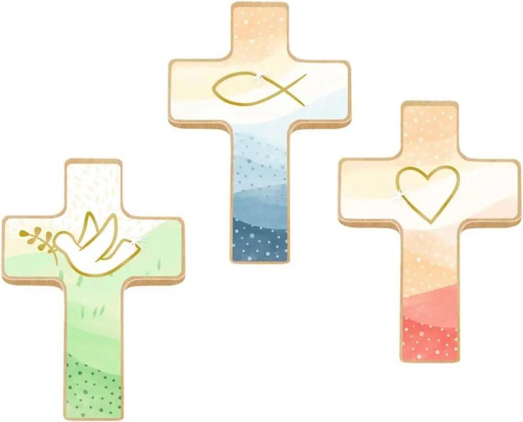 Holzkreuz auf Büchl.: Du bist geborgen in Gottes H