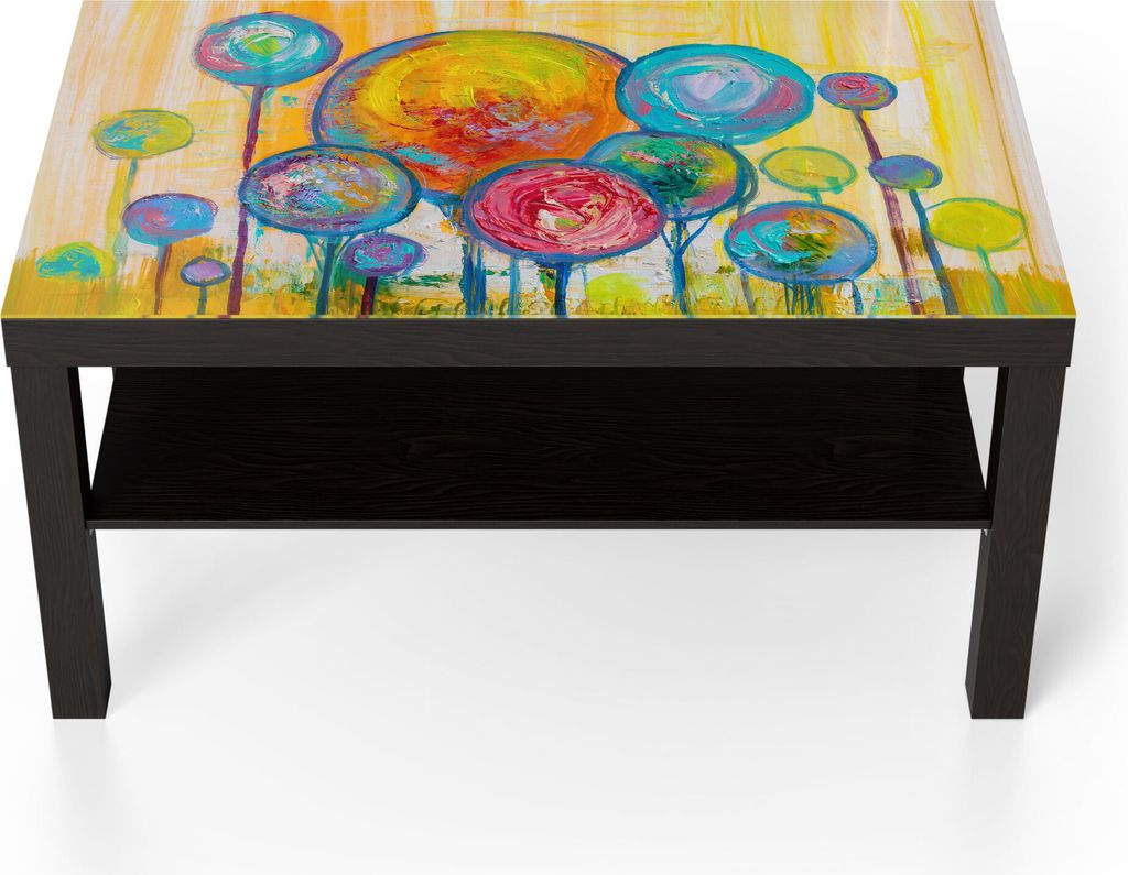 DEQORI Couchtisch 90x55 cm Schwarz 'Baumkronen nach Kandinsky' Glas Beistelltisch