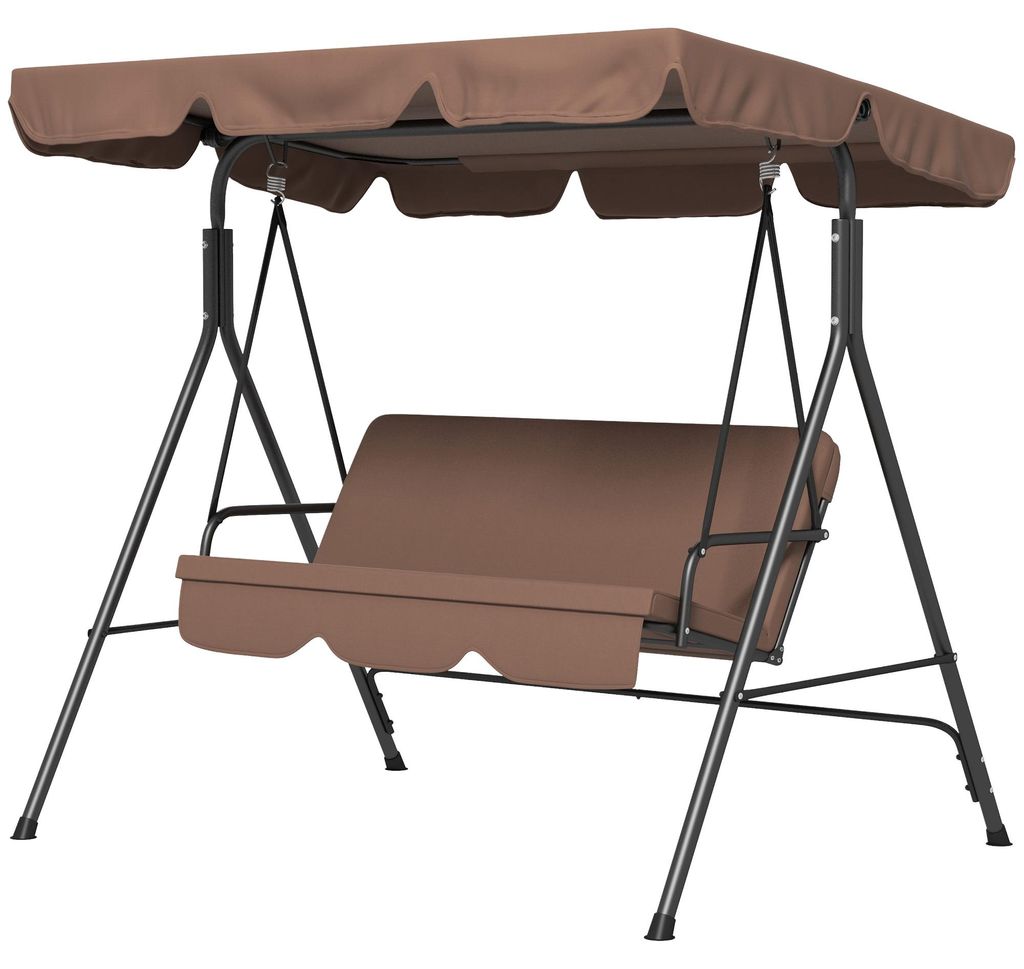 Hollywoodschaukel Gartenschaukel 3-Sitzer, wetterbeständig, verstellbares Dach, 172 x 110 x 153, Braun