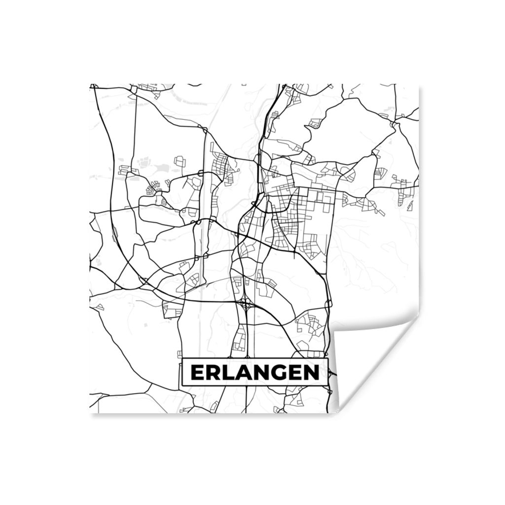 MuchoWow Poster Stadtplan - Karte - Erlangen 75x75 cm - Wand Dekoration