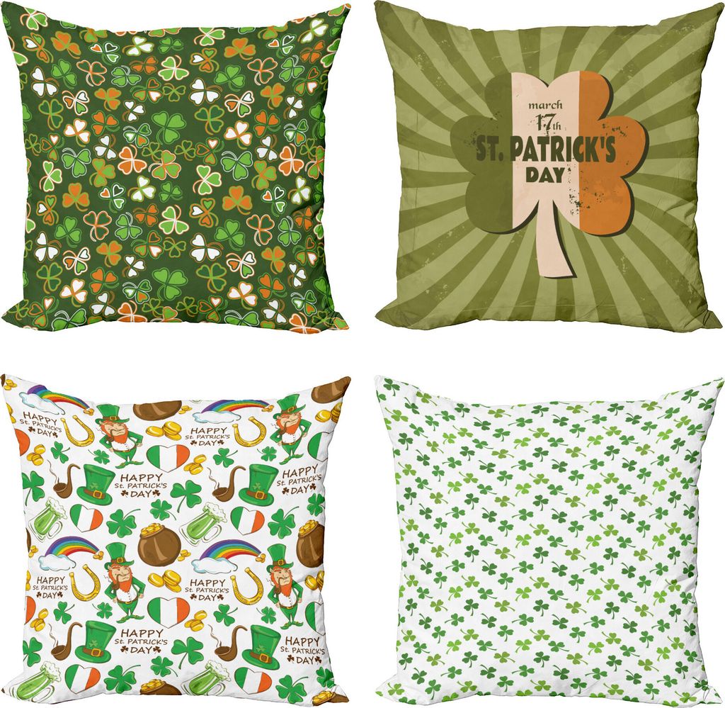 ABAKUHAUS St. Patrick Tag Dekokissen Kissenbezug 4er Pack, Luck Kranz Mädchen, Modern Accent Doppelseitiger Digitaldruck, 50 x 50 cm, Mehrfarbig
