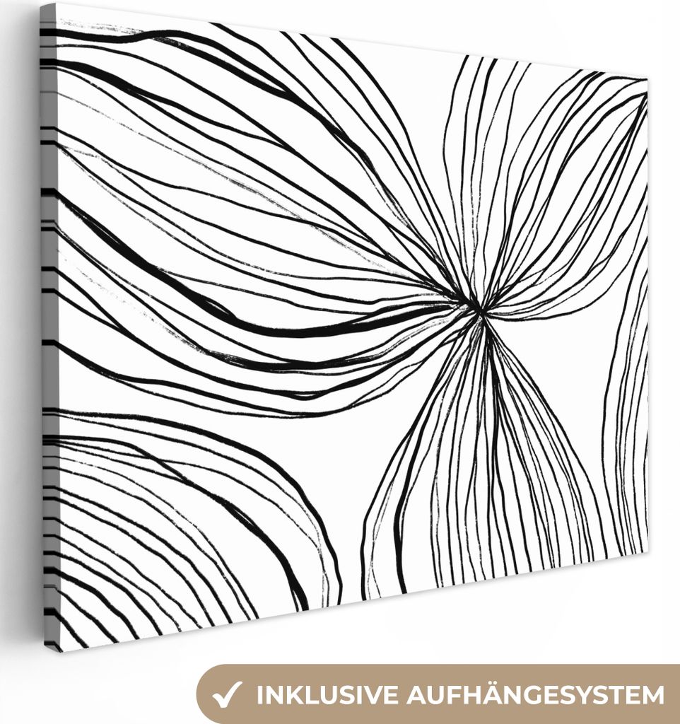 MuchoWow - Leinwandbilder - Kunst - Linien - Weiß - Schwarz, Wandbild, Wanddeko Bilder Wohnzimmer, 80x60 cm