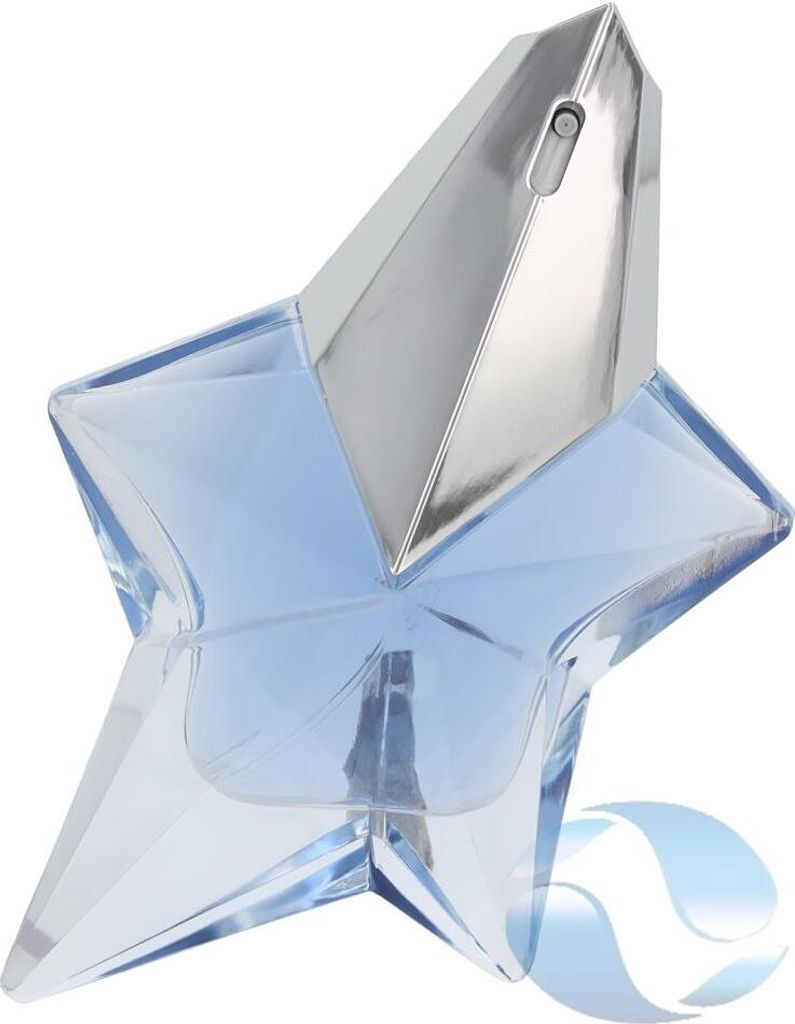 A star-shaped perfume bottle with a silver cap.