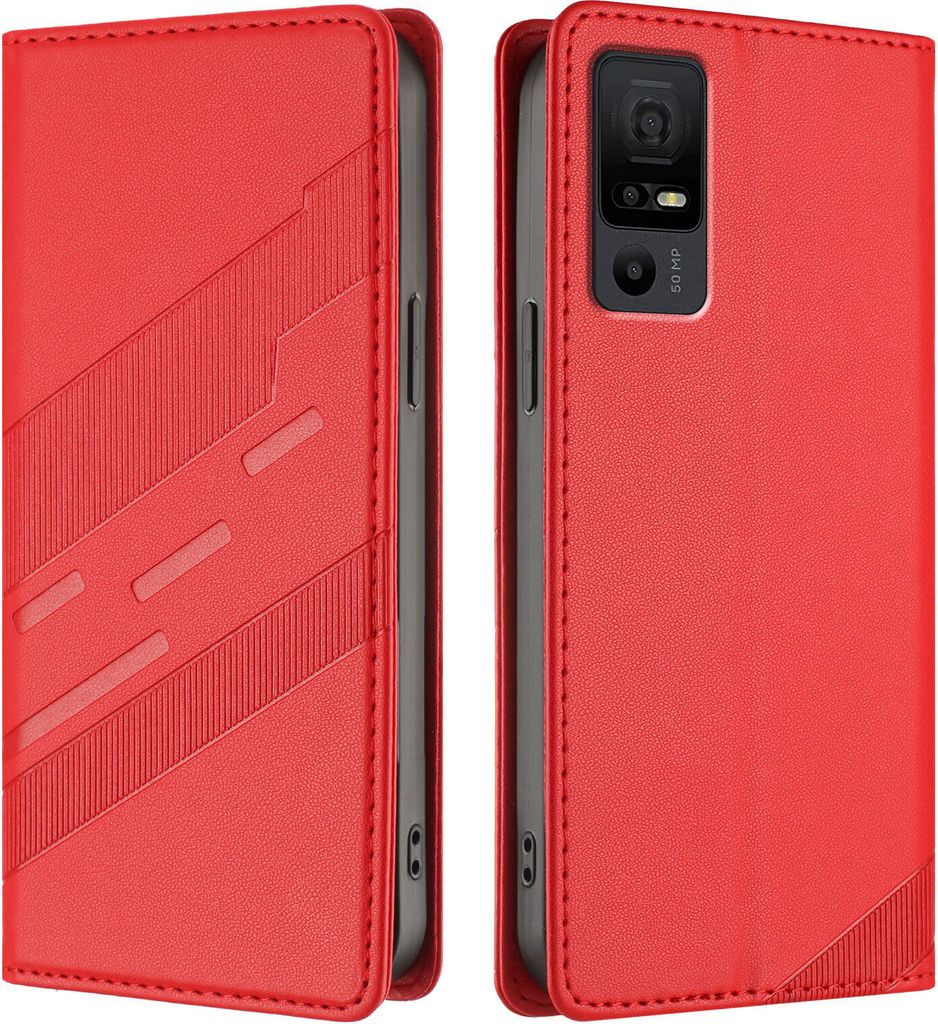 Hülle für TCL 40 NXTpaper 5G, Kunstleder Brieftaschen Handyhülle mit Kartenfach und Standfunktion Rot