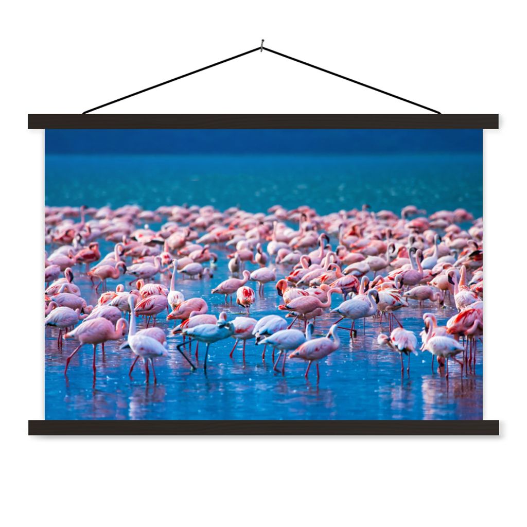 MuchoWow Textilposter Flamingo - Wasser - Tropisch - Rosa 60x40 cm mit schwarzem Rahmen - Hölzernes