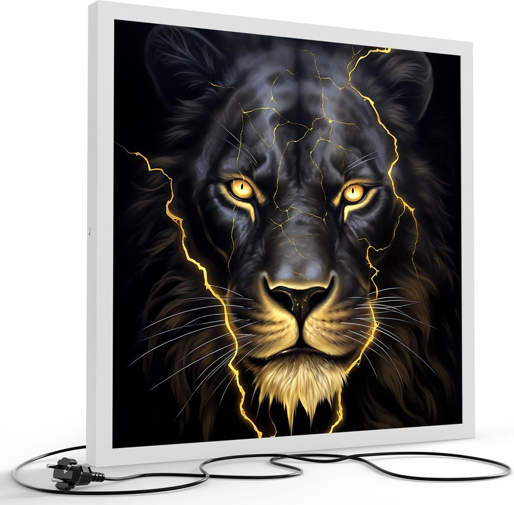 DEQORI LED-Bild & Lampe 60x60 cm Weiß 'Blitze in der Mähne' Leuchtbild LED Leuchte