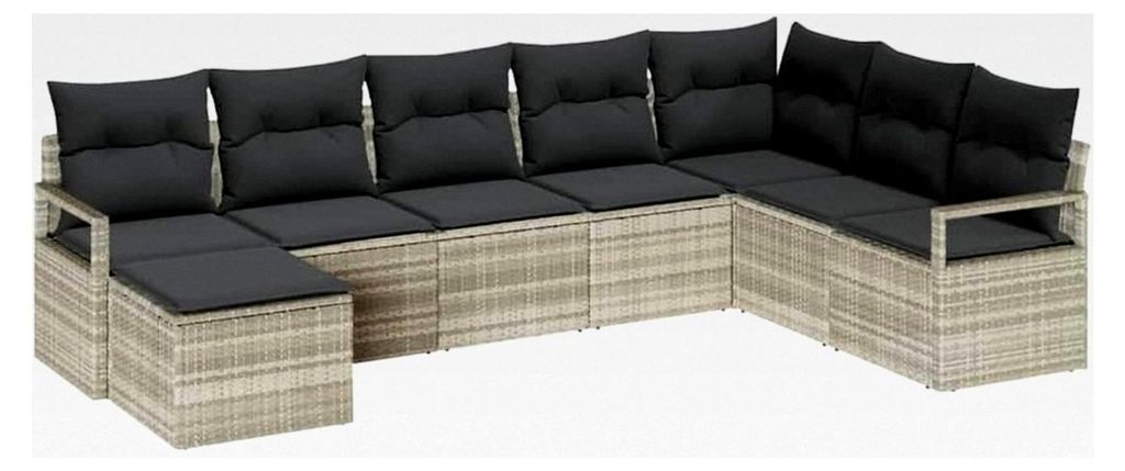 Sofa-Set mit Kissen 7-teilig Hellgrau Poly Rattan, Garten und Terrasse, modernes Outdoor-Sofa-Set, rechteckig, wetterfest, leichtes modulares Sitzm...