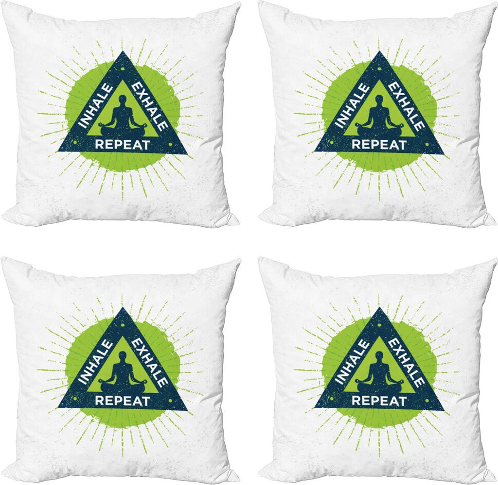 ABAKUHAUS Einatmen Ausatmen Kissenbezug Set (4 Stück), Meditieren Lady, Moderner Doppelseitiger Digitaldruck, 40 cm x 40 cm, Lime Green Dark Blue