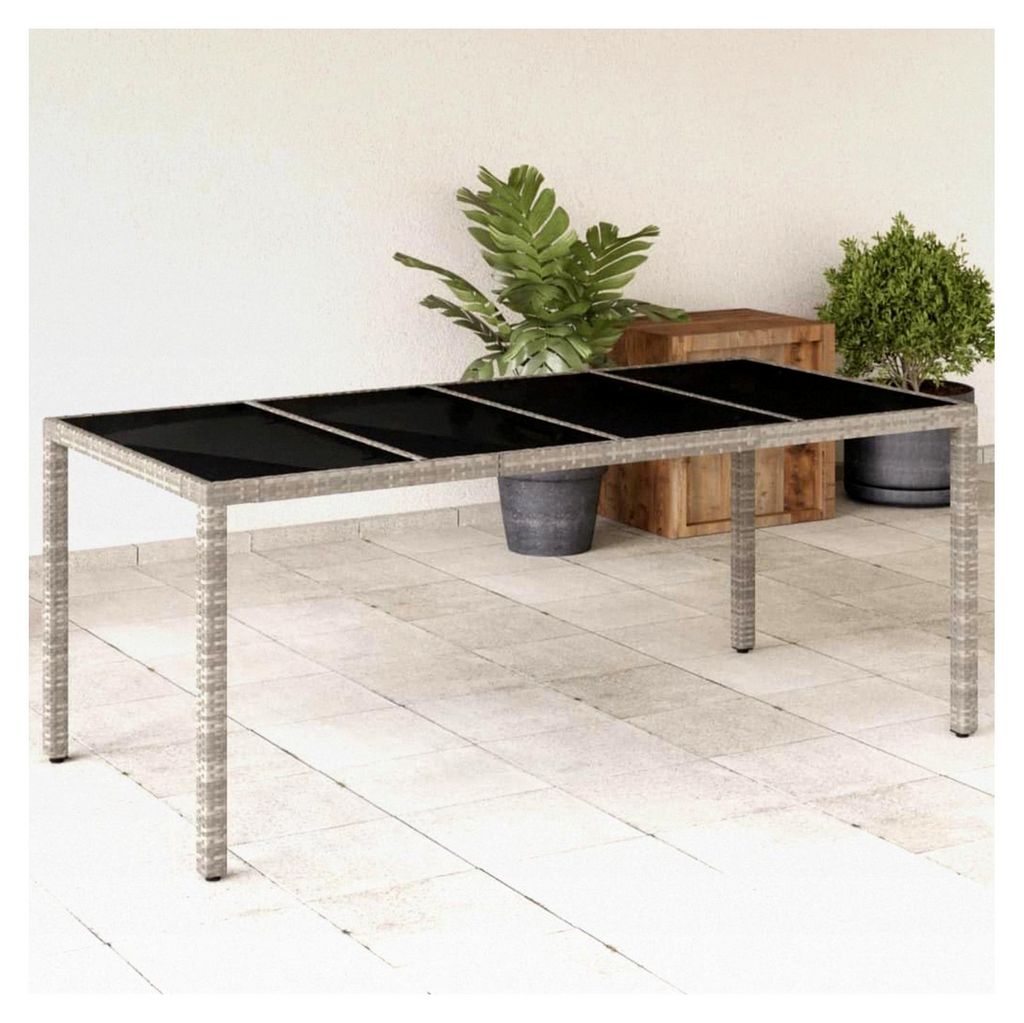 Gartentisch mit Glasplatte Hellgrau 190x90x75 cm aus Poly Rattan