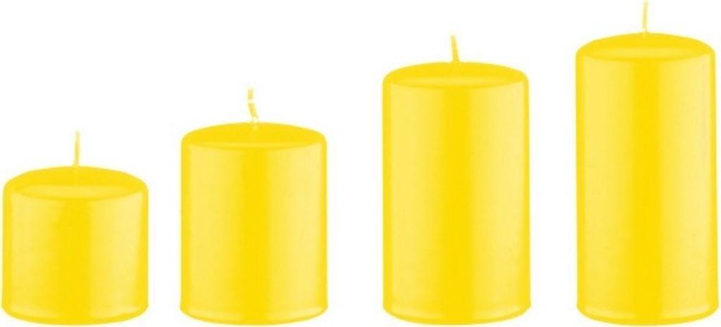 4er Set Adventskerzen, Stumpenkerzen abgestuft Citron Gelb Ø 6 cm (Höhen 6, 8, 10 und 12 cm)