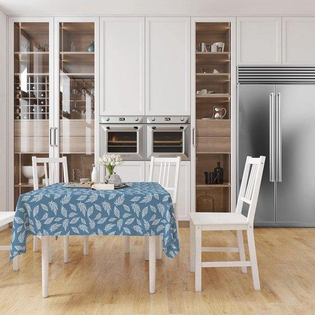 Tischdecke, 142 x 230 cm, für 6-8 Tischplätze, 100% Baumwolle, maschinell waschbar, rechteckig, für zu Hause, Restaurant, Buffet, blau