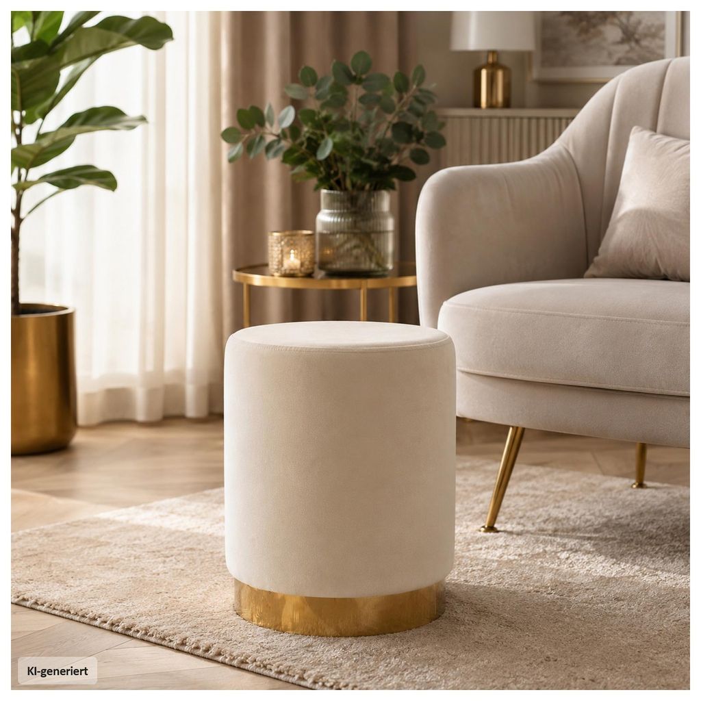 Reese Hocker Sitzzylinder mit Samt-Bezug Beige und Produktbild 