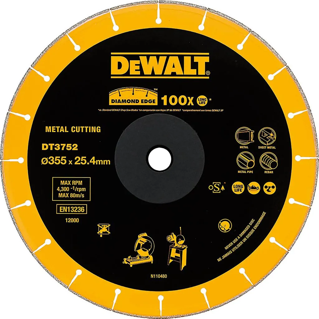 Disque Diamant pour Métal 355 mm DEWALT - Lame de Tronçonnage Durable
