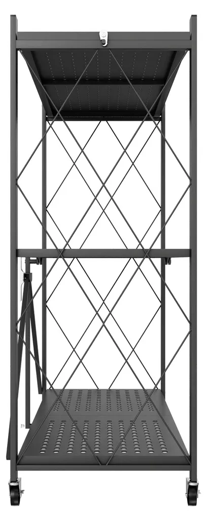 Étagère Métallique Pliable 3 Niveaux Gain de Place avec Roulettes Noir - 4