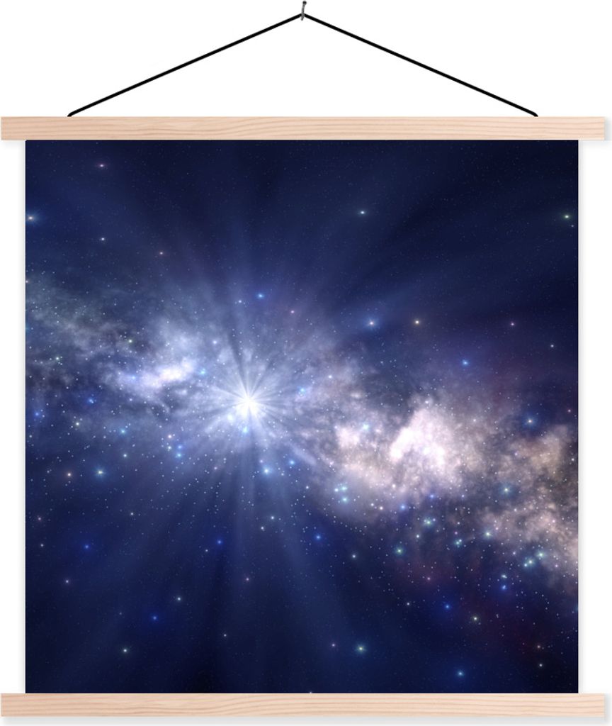 MuchoWow Textilposter Eine Illustration der bunten Galaxie Milchstraße 120x120 cm mit holzfarbenen Rahmen - Textil-Poster
