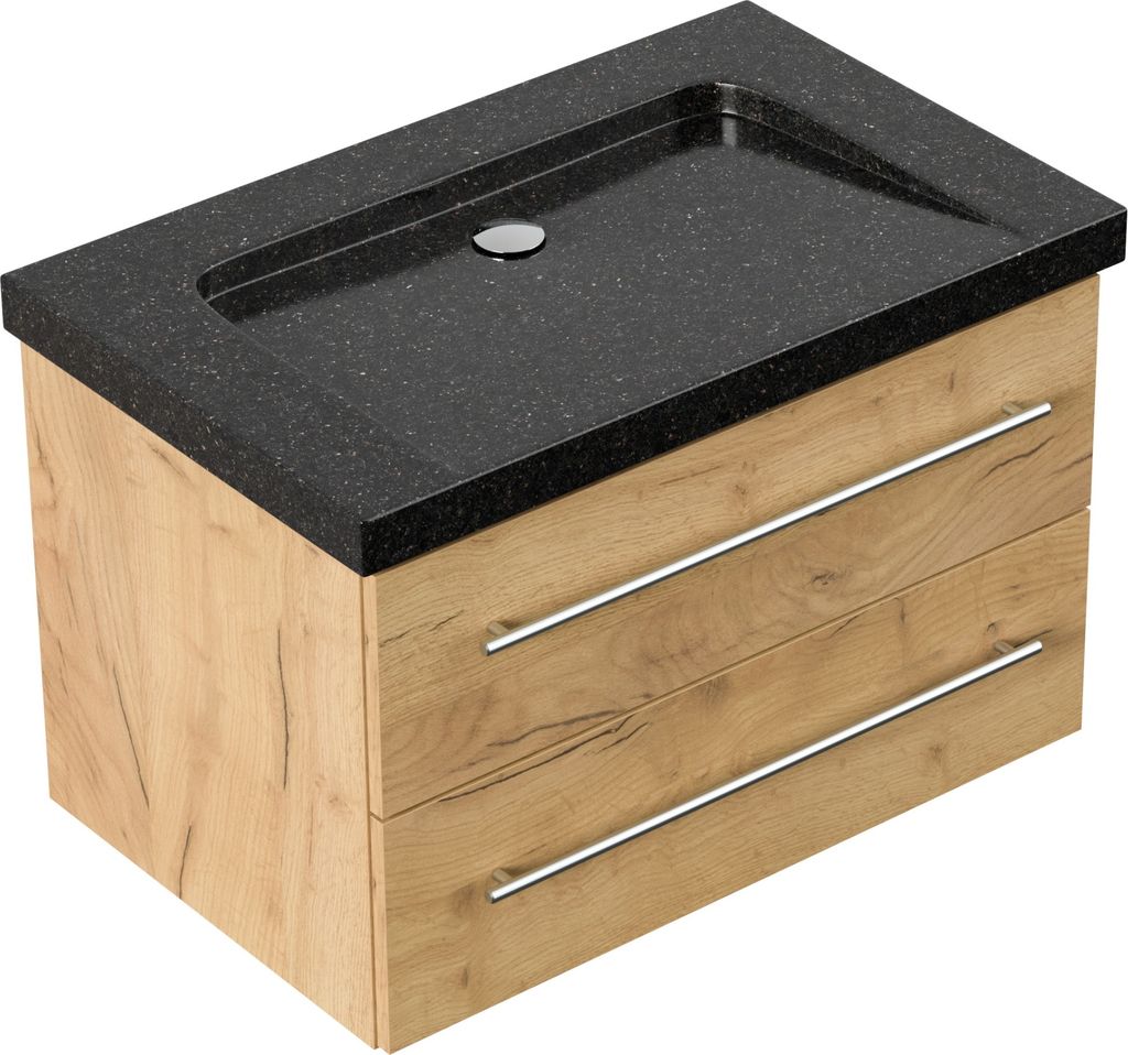 Badmöbel Granit Galaxy Black Damo 75 cm ohne Hahnloch SoftClose eiche gold : Eiche Gold Varianten: Eiche Gold