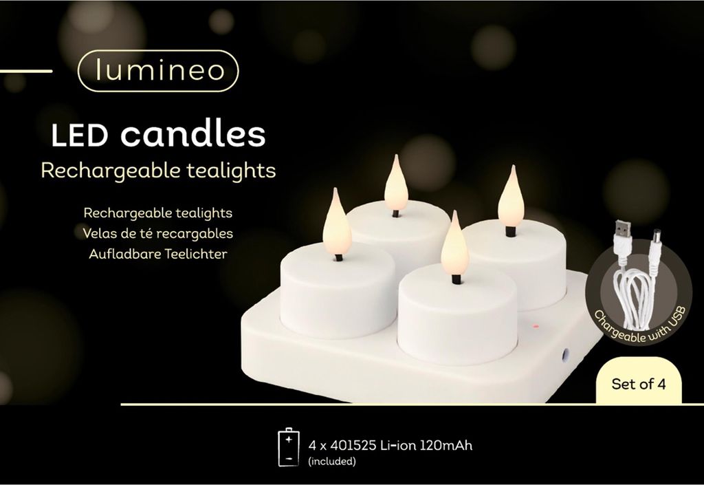 LED Teelichter 4cm Kunststoff 4 Stück Weiß / Warmweiß