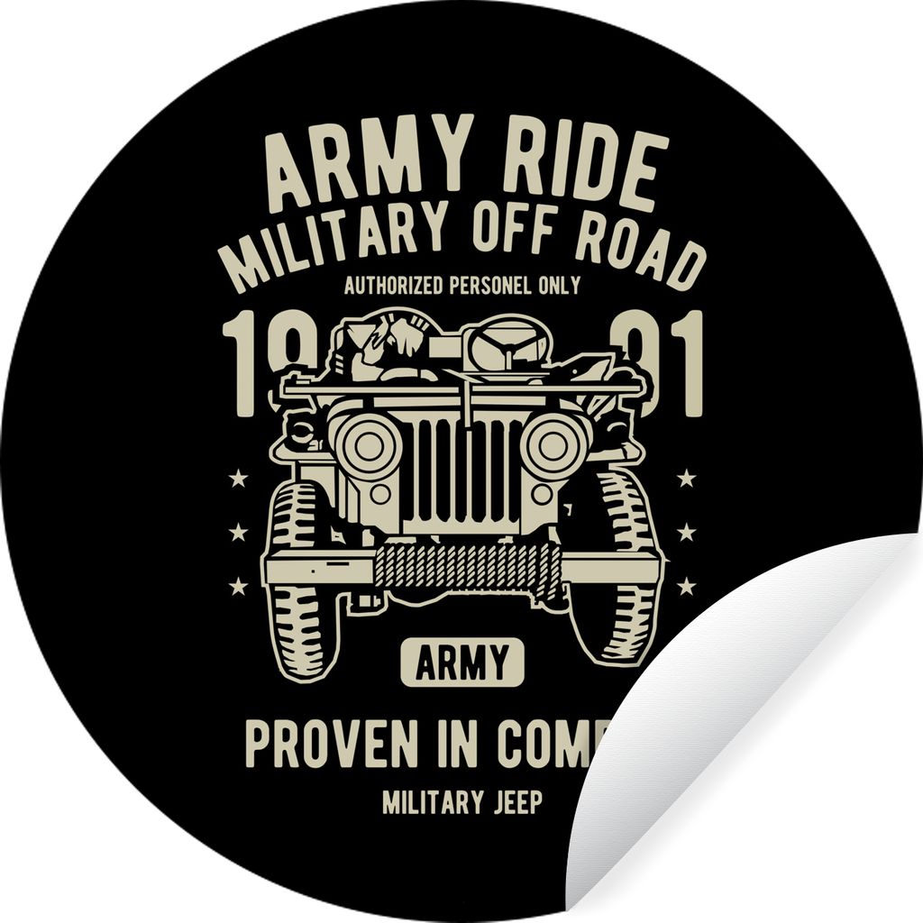 MuchoWow Runde Wandtattoo - Wandsticker Tapete Aufkleber Mancave - Armee - Auto - Retro Ø 30 cm Selbstklebend und Repositionierbar - Wandaufkleb...