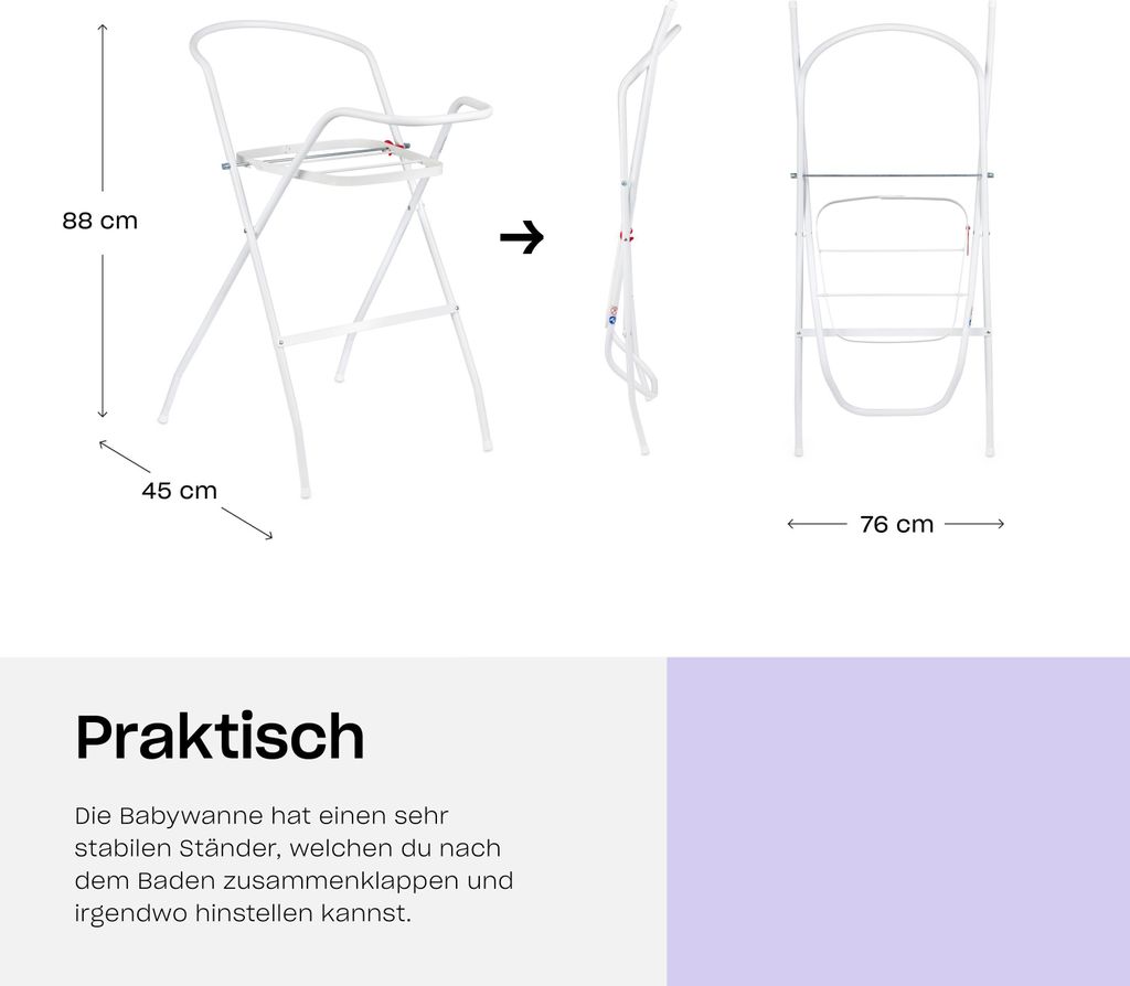 Babywanne, Sitz, Ständer, Abfluss – Grau Produktbild 5