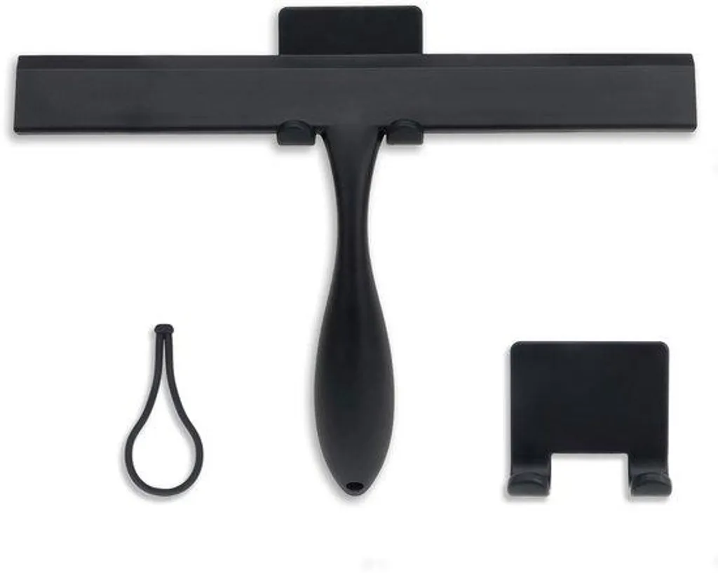 Raclette de vitre pour douche et miroir en acier gainé silicone noir