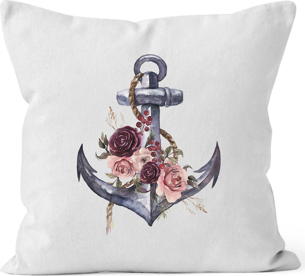 Kissenbezug Anker Blumen Wasserfarben Anchor Flowers Watercolor Kissen-Hülle Deko-Kissen Baumwolle Autiga weiß unisize