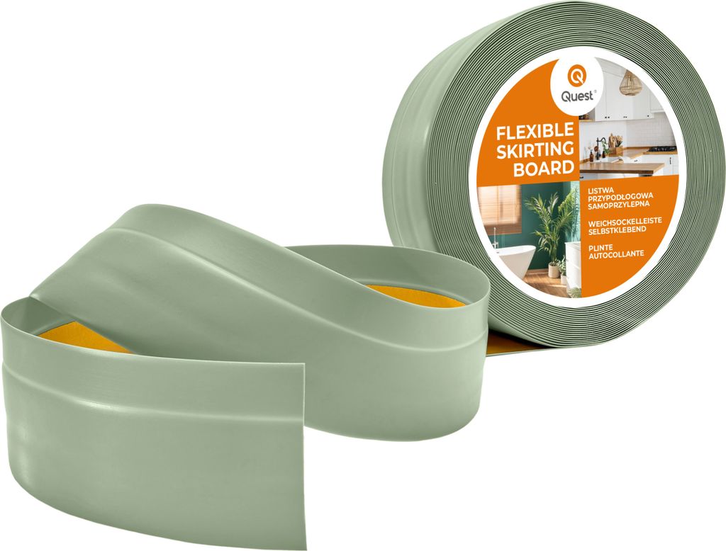 Sockelleiste Selbstklebend 50x20 mm Kunststoff, Knickleiste für Wand Boden, Flexibel Dekorativ UV-beständig, hellgrün, 20 m | QUEST