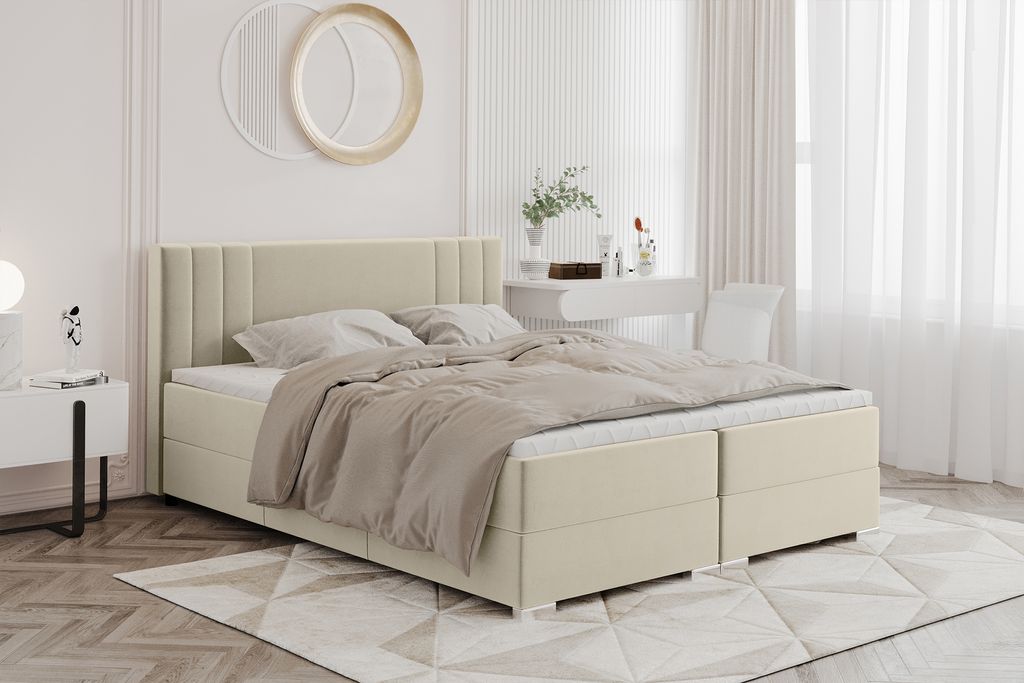 MEBLINI Boxspringbett mit Bettkasten - Gepolstert Doppelbett mit Matratze und Topper - Polsterbett mit Stauraum - Bett mit Kopfteil - Stauraumbett ...