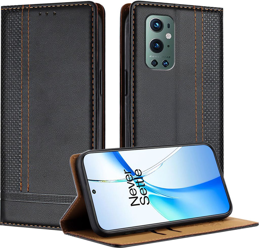 Handyhülle für OnePlus 9 Pro Leder Flip Klappbare Schutzhülle mit Standfunktion Schwarz
