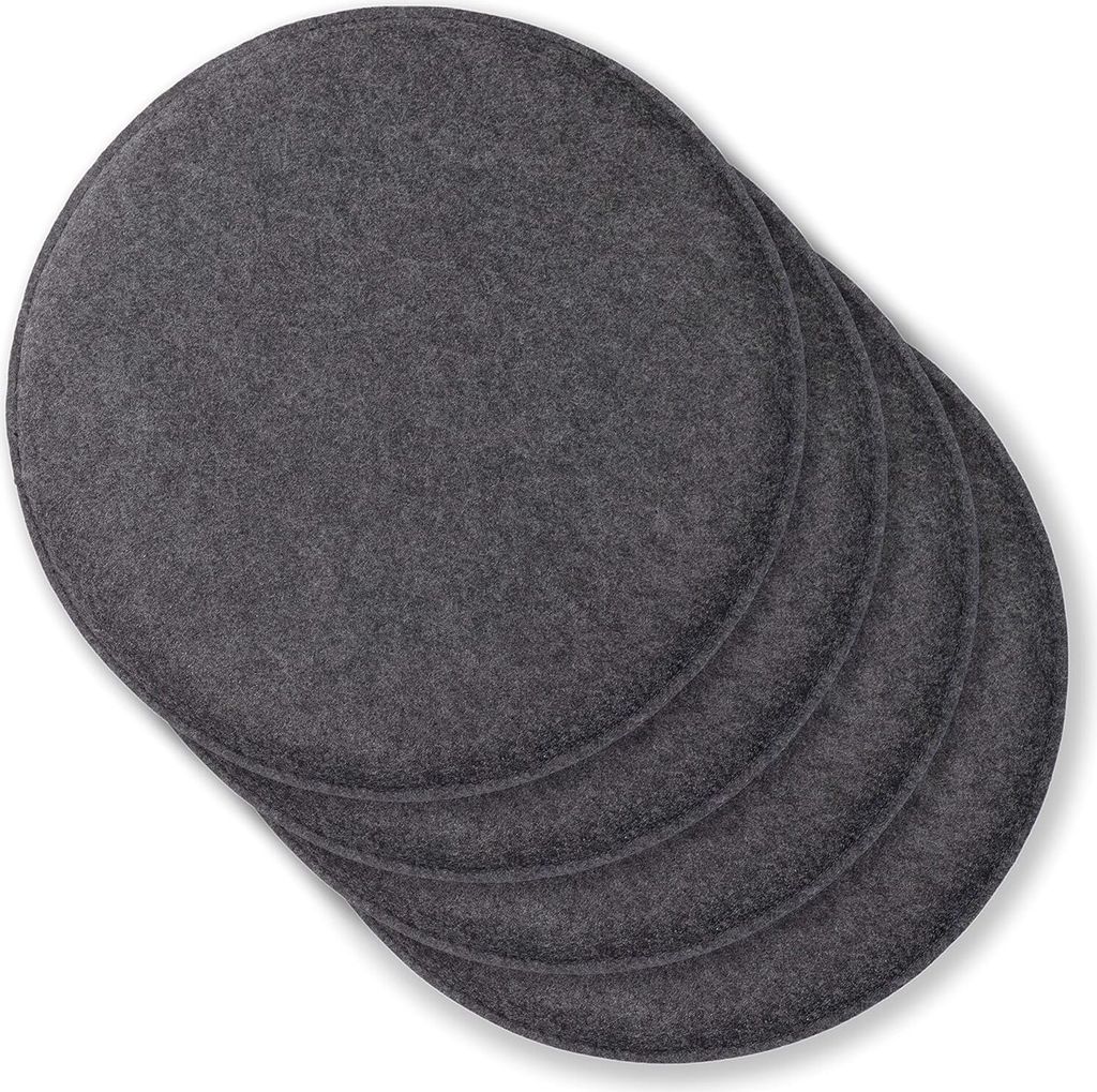 RUBBERNECK Auflagekissen Rutschfeste Filz Sitzkissen rund, 4er Set Stuhlkissen mit Antirutsch-Noppen, waschbar bei 30°, schwarz