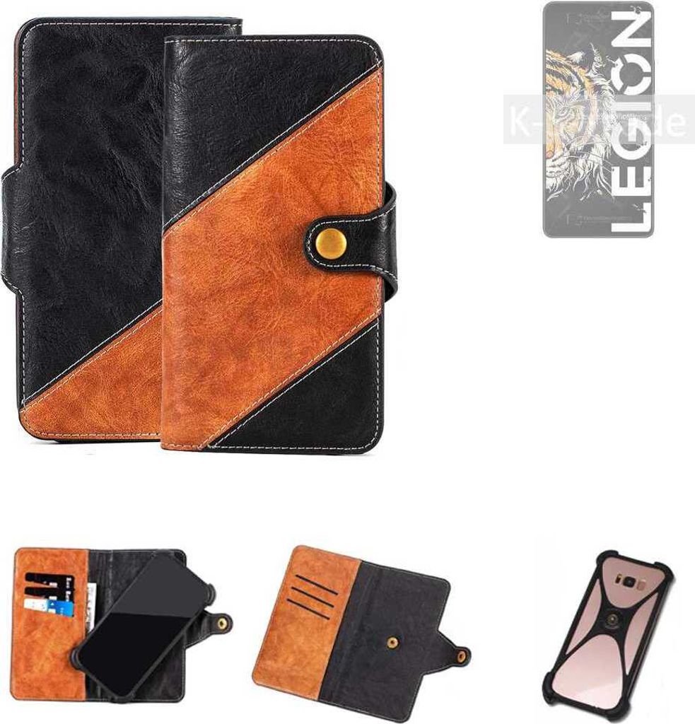 K-S-Trade Handyhülle Schutzhülle Bookstyle Case Wallet-Case kompatibel mit Lenovo Legion Y70 Handy Cover Bumper Klapphülle schwarz hellbraun 1x