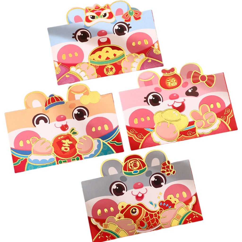4pcs/Pack 2023 Rote Umschläge Cartoon jubilant gestempeltes Festival Requisiten Papier kreative chinesische horizontale rote Umschläge für Neuja...